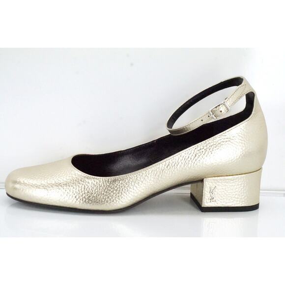 Saint Laurent Gold Leather Ankle Strap Pump  NIB - Picture 2 of 10